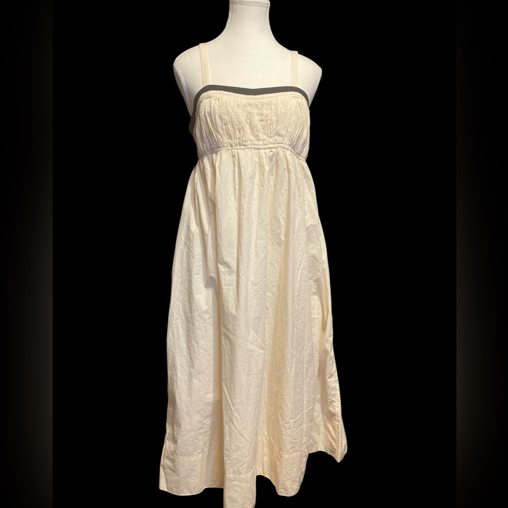 Anthropologie Cream Pleated Removable Strap Midi Dress